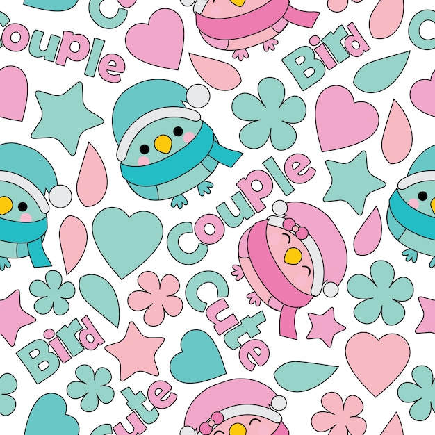 Naadloos patroon met schattige paar vogels vector cartoon geschikt voor kind verjaardag behang ontwerp, schroot papier en kind stof kleding achtergrond
