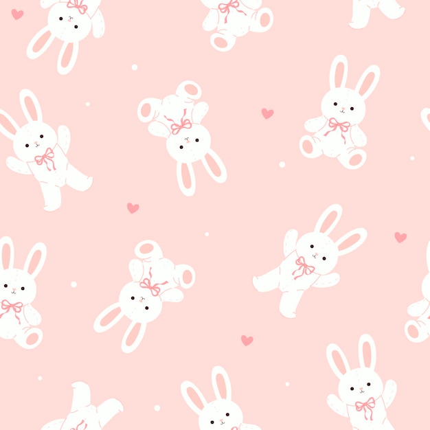 Naadloos patroon met schattige speelgoedkonijnen in zachte roze kleuren