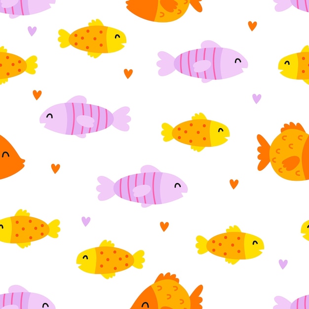 Naadloos patroon met schattige vissen en hart Vector kinderachtige illustratie