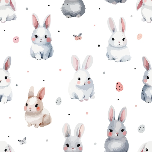 Naadloos patroon met schattige witte konijnen met de hand getekende vectorillustratie