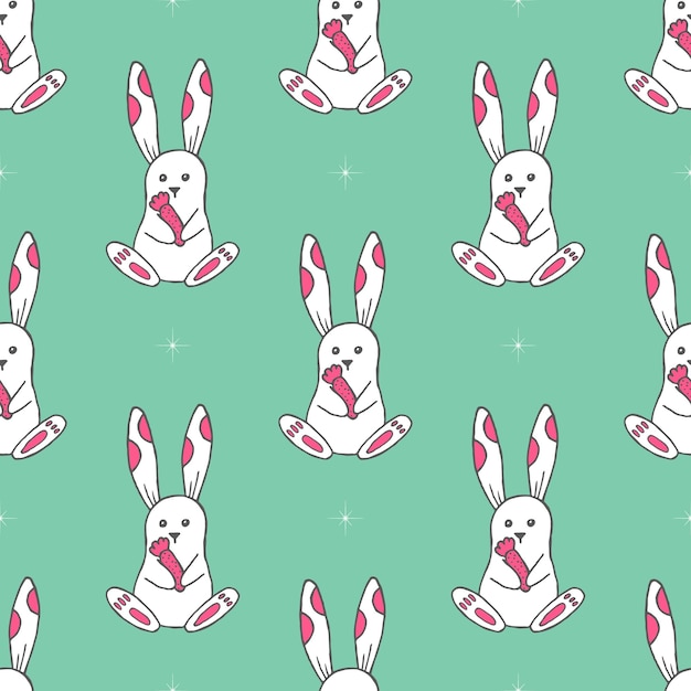 Naadloos patroon met schattige witte konijnen