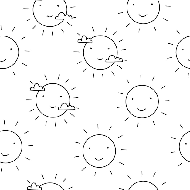 Naadloos patroon met schattige zon Vector illustratie in doodle stijl voor kinderkamer en textiel decoratie