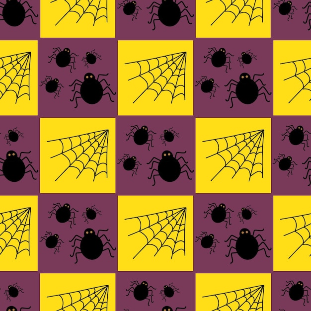 Naadloos patroon met spinnen. Halloween, zwarte spin, eng. Vlakke afbeelding. Vector.