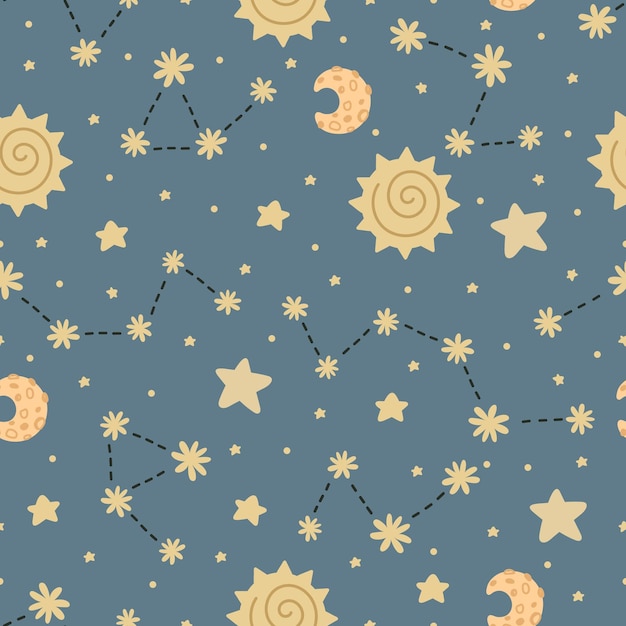 Vector naadloos patroon met sterrenkaart, zon