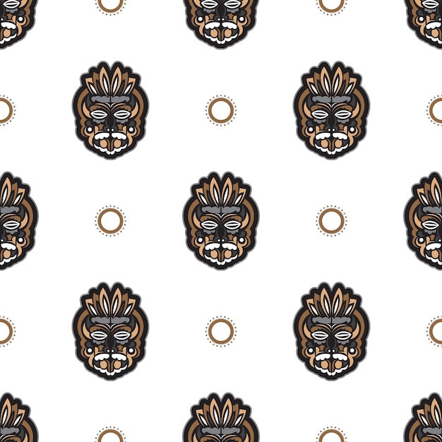 Naadloos patroon met tiki-masker in Hawaiiaanse stijl Goed voor t-shirtafdrukken, kopjes, telefoonhoesjes Geïsoleerde Vector