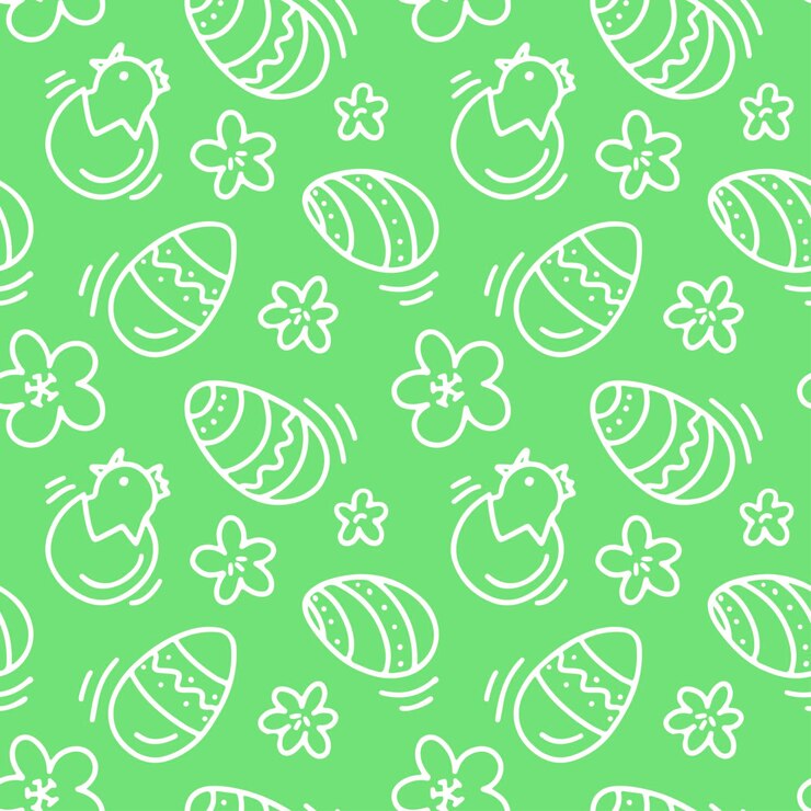 Naadloos patroon met verschillende eieren bloemen kip op groene achtergrond Ontwerp voor textiel