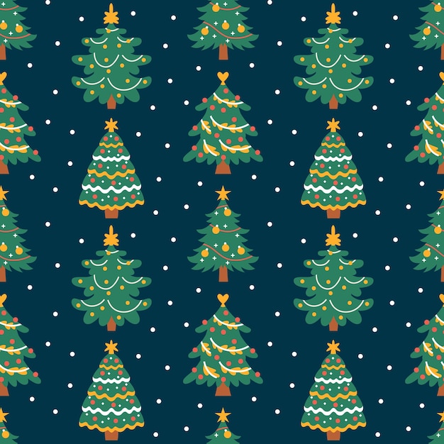 Naadloos patroon met versierde kerstbomen