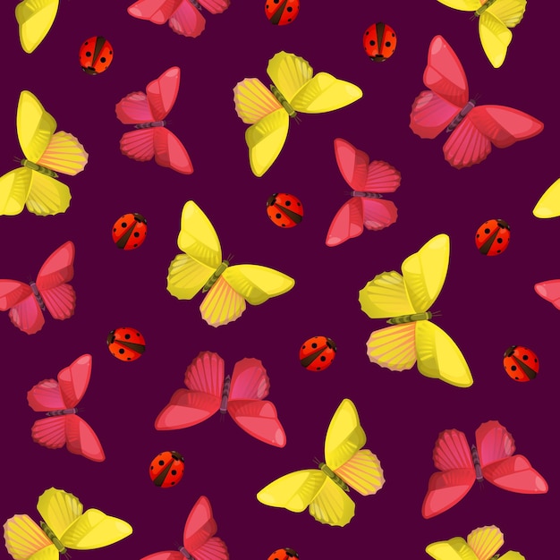 Naadloos patroon met vlinders en lieveheersbeestjes