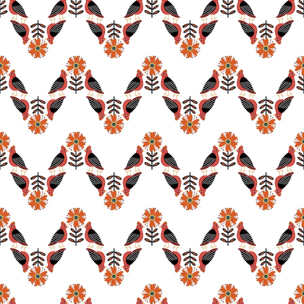 Naadloos patroon met vogels ornament folk lente print patroon met bloemen en vogels vector