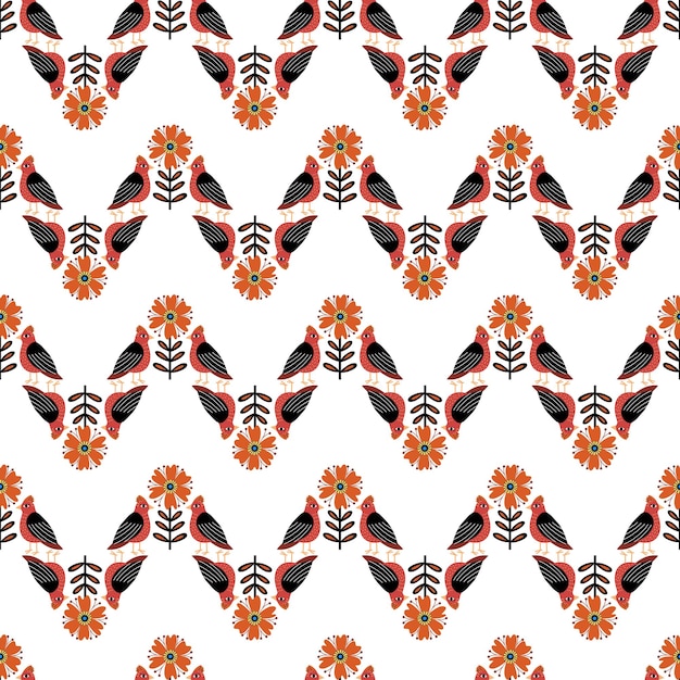 Naadloos patroon met vogels ornament folk lente print patroon met bloemen en vogels vector