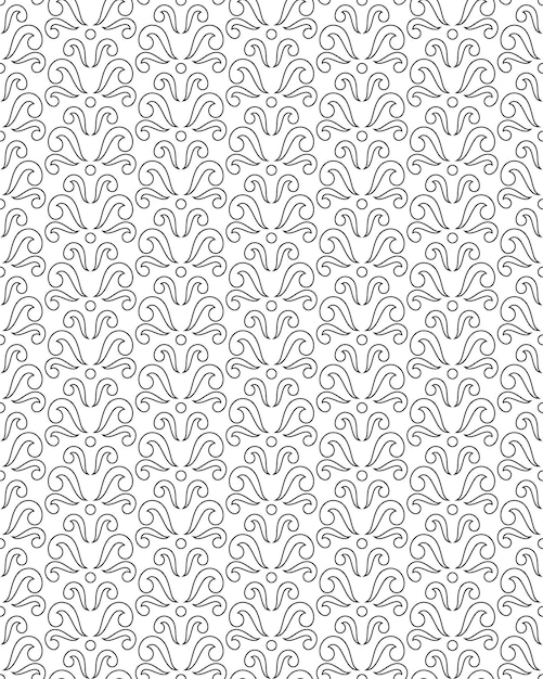 Naadloos patroon met wervelingen abstracte bloemenachtergrond in zwart-witte retro klassieke stijl
