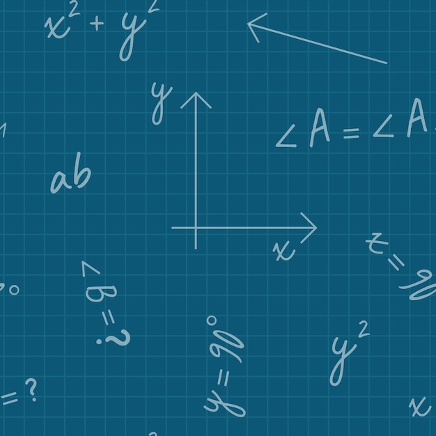 Naadloos patroon met wiskundetekens groene schoolbordachtergrond met krijtinschrijvingen