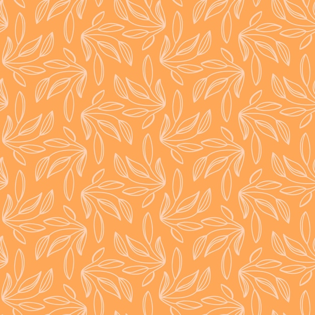 Naadloos patroon met witte omtrekbladeren op gele achtergrond