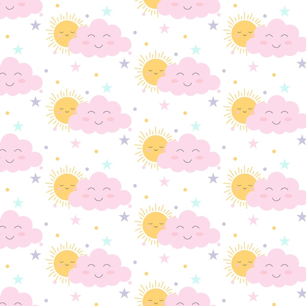 Naadloos patroon met wolk en zon Vectorillustratie