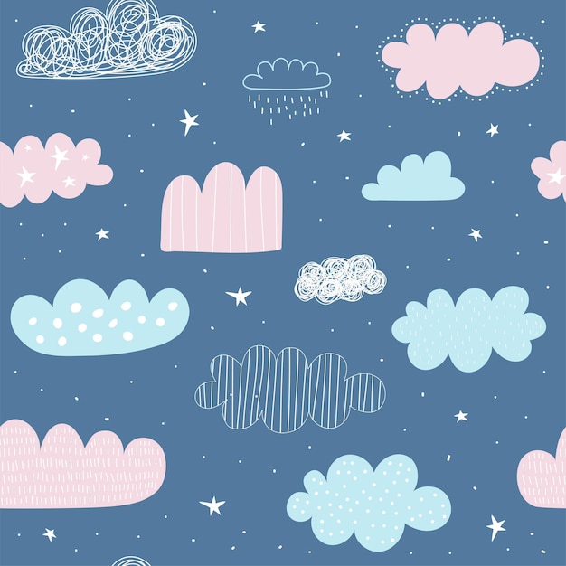 Naadloos patroon met wolken vectorillustraties