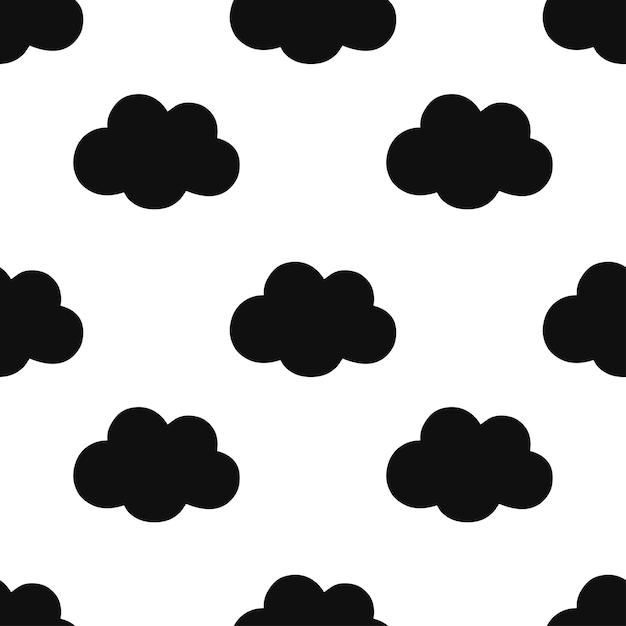 Naadloos patroon met zwarte handgetekende wolken