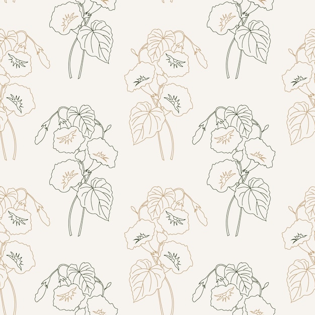 Naadloos patroon, omtrek van getekende bloemen, pastelkleuren. Elegant ontwerp voor pastellinnen, textiel,