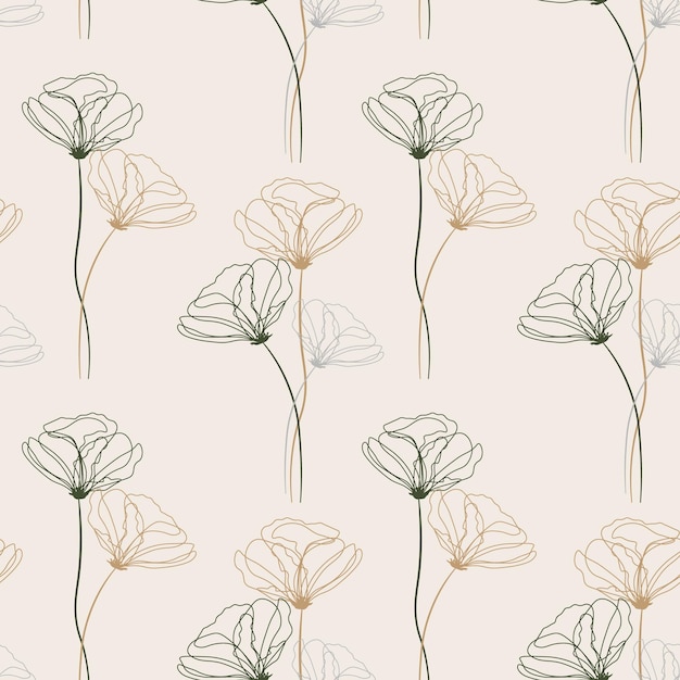 Naadloos patroon, omtrek van getekende bloemen, pastelkleuren. elegant ontwerp voor pastellinnen, textiel,