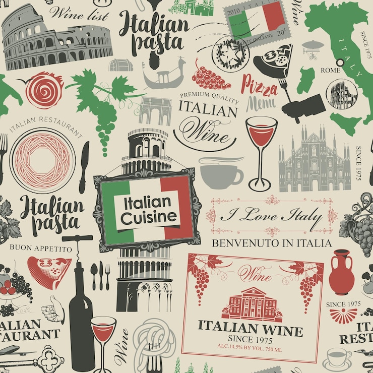 Vector naadloos patroon op het thema van italië