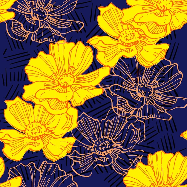 Naadloos patroon van bloemen met achtergrond Mooie bloemen achtergrond Cosmea Vector illustratie van gestructureerde abstracte kunst textiel bloemenontwerp