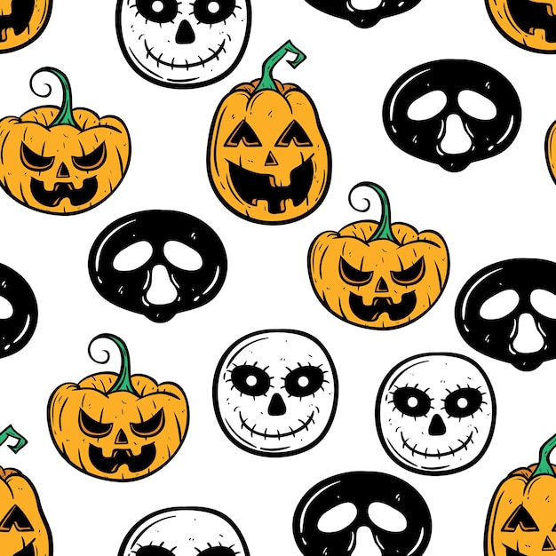 Naadloos patroon van enge Halloween-pictogrammen met pompoen en spook