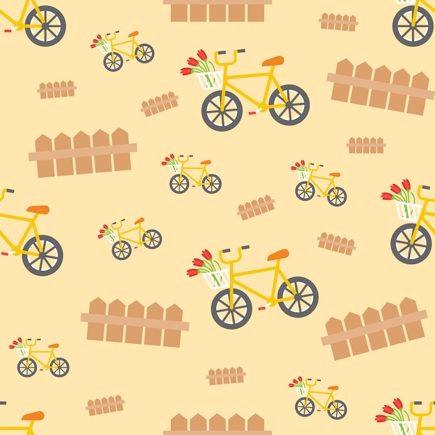 Vector naadloos patroon van fiets en omheining, retro thema