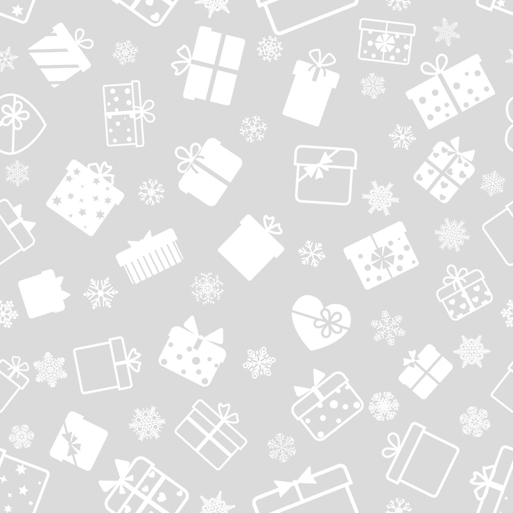 Vector naadloos patroon van geschenkdozen wit op grijs