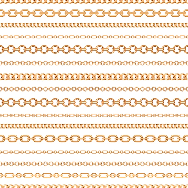 Naadloos patroon van Gouden kettingslijnen op witte achtergrond