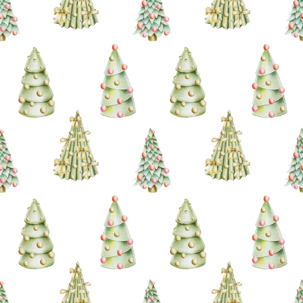 Naadloos patroon van hand getrokken Kerstmisbomen met decoratie