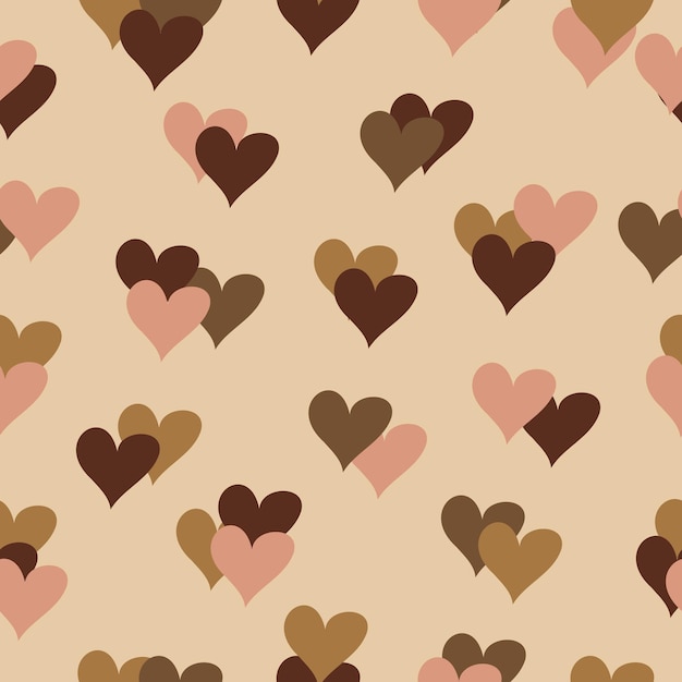 Naadloos patroon van harten in bruine kleuren Gepaarde harten love