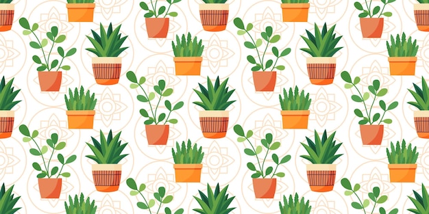 Naadloos patroon van kamerplanten in potten