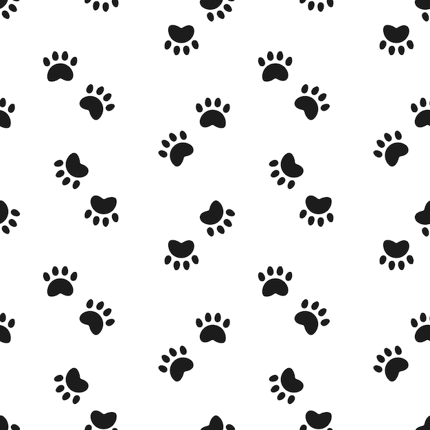 Naadloos patroon van kattenvoetafdrukken Zwart-wit eenvoudig ontwerp Print achtergrondbehang