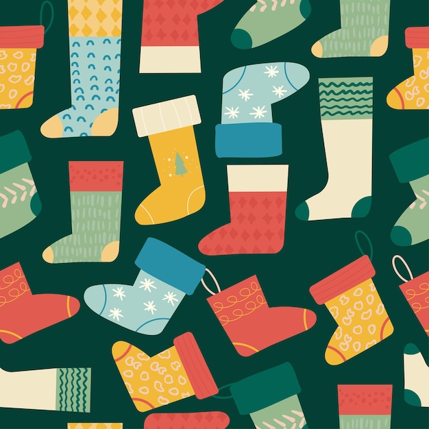 Naadloos patroon van kerst hand getrokken sokken