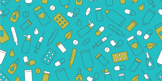 Naadloos patroon van medische medicijnen pictogrammen medkit items dekking voor apotheek of hospotal behang