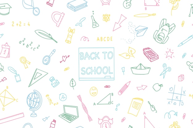 Naadloos patroon van met de hand getekende school benodigdheden Grote set van Back to school doodle elementen Kan worden gebruikt voor behang patroon vult textiel webpagina achtergrond oppervlak textuur