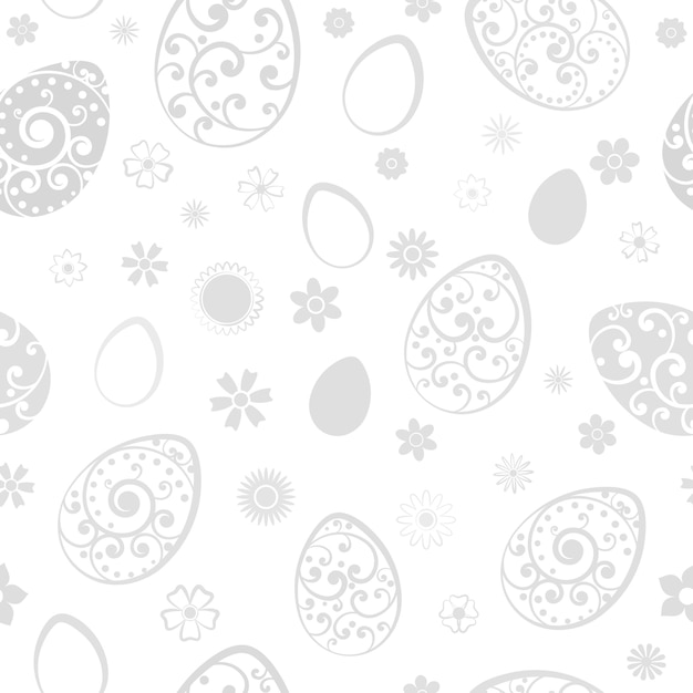 Naadloos patroon van paaseieren en bloemen grijs op wit