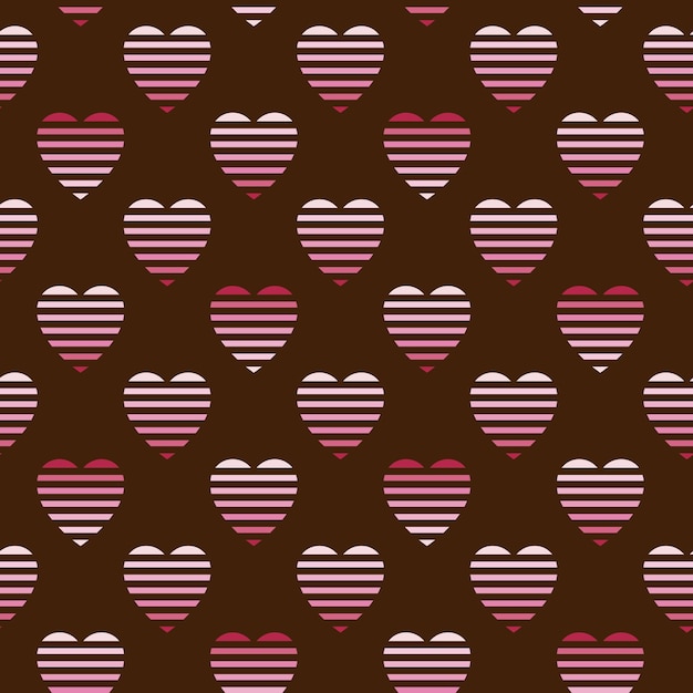 Vector naadloos patroon van roze gearceerde harten op donkere chocolade achtergrond.