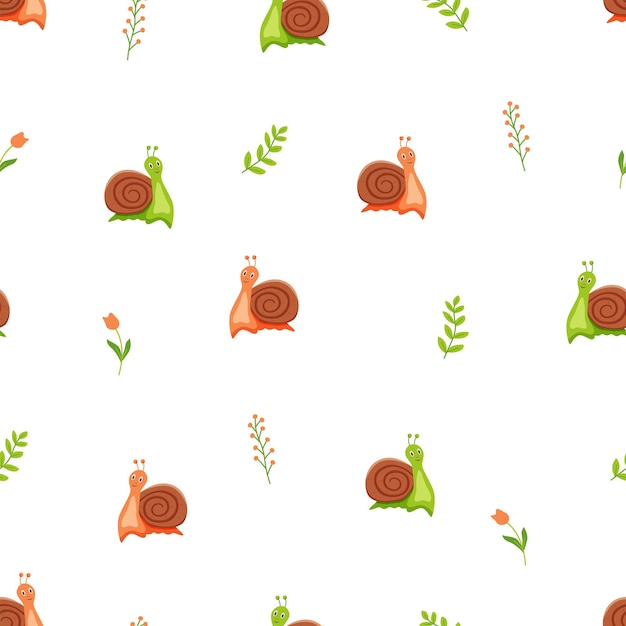 Naadloos patroon van schattige slakken en bloemen Vector illustratie kinderen behang achtergrond