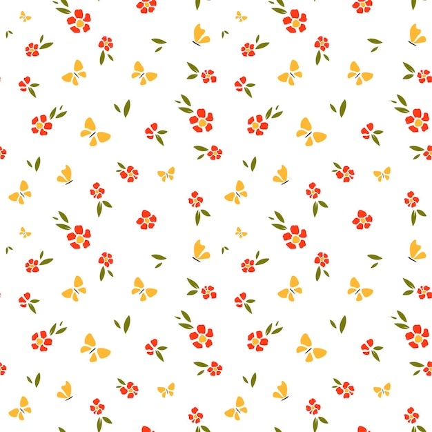 Naadloos patroon van vlinders en bloemen Romantische vintage achtergrond voor decoratief textielpapier op een witte achtergrond