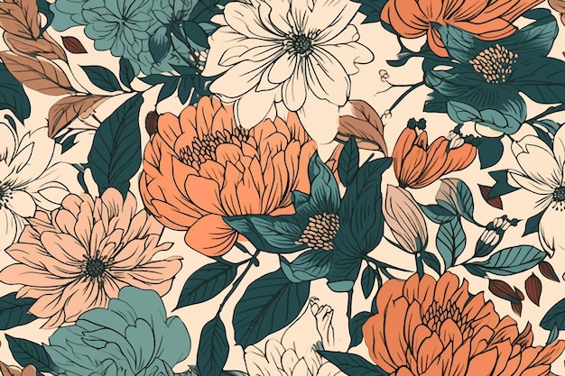 Naadloos patroon vintage bloemen digitale illustratie kunst voor druk en textiel