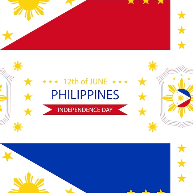 Naadloos patroon voor Filippijnse onafhankelijkheidsdag 12 juni tekst in rood en blauw papier knippen en ambachtelijke karakters
