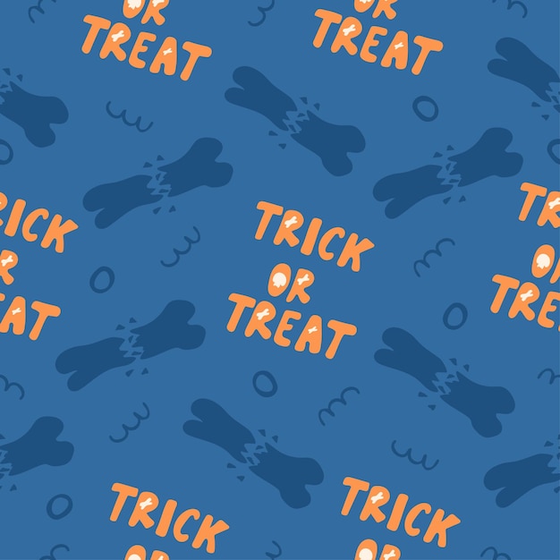 Naadloos patroon voor Halloween-vakantie met leuke trick or treat-letters en botten