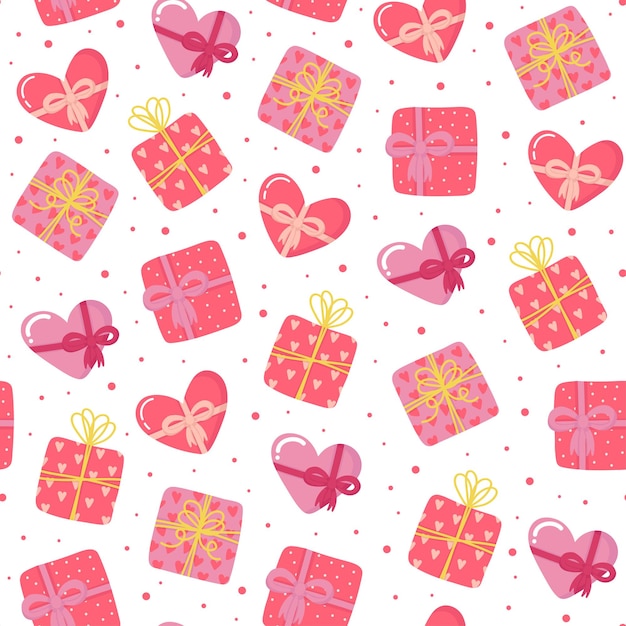 Naadloos patroon voor valentijnsdag met geschenkdozen