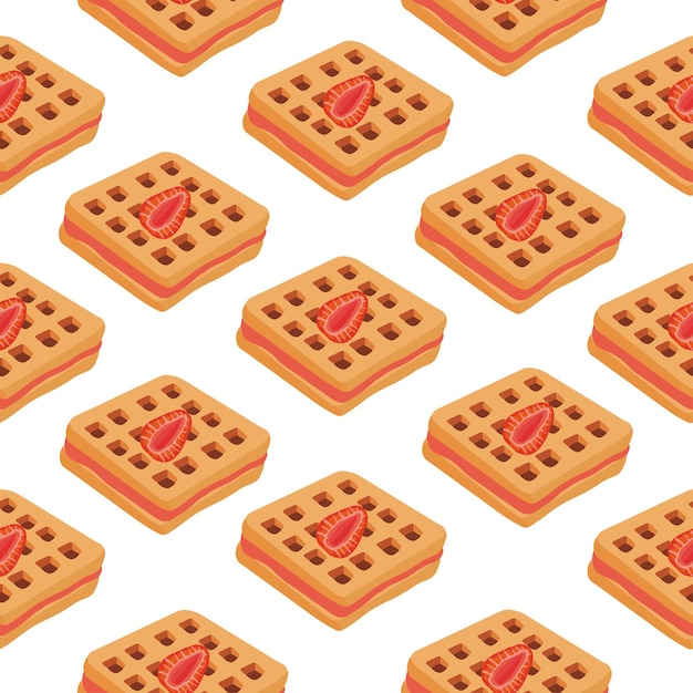 Naadloos patroon Wafels met aardbeien vulling Vector illustratie