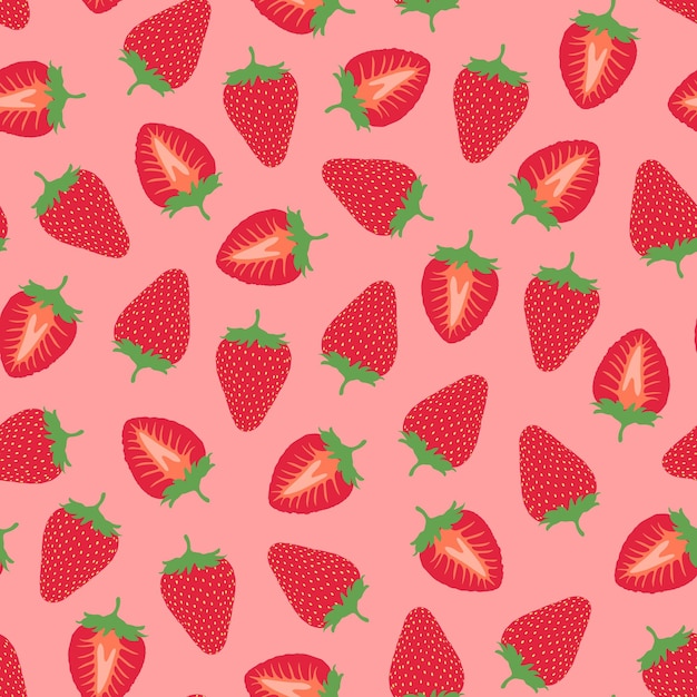 Naadloos stawberry-patroon met de hand getekend ontwerp Trendy zomerachtergrond felrode omslag