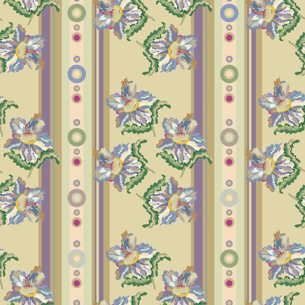 Naadloos vector gestreept bloemenpatroon met pastelbloemen op beige strepen voor behang of textiel