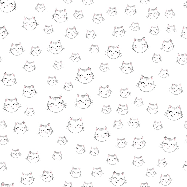 Naadloos vectorpatroon met katten glimlachende leuke kattenachtergrond