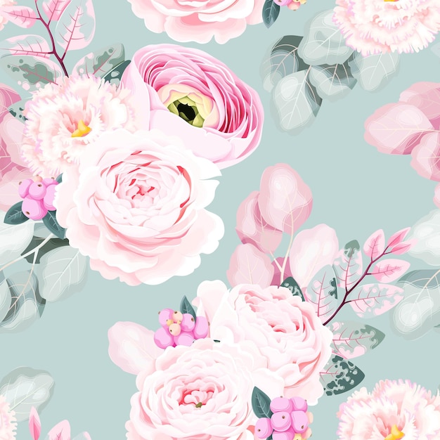 Naadloos vectorpatroon met pastel vintage bloem