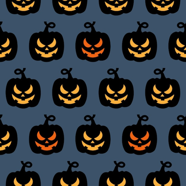 Naadloos vectorpatroon voor Halloween-ontwerp Halloween-symbolenpompoen in beeldverhaalstijl