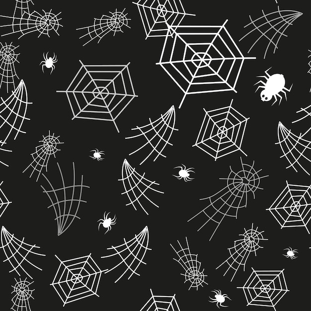 Naadloos vectorpatroon voor halloween-ontwerp halloween-symbolenspinnenweb en spider